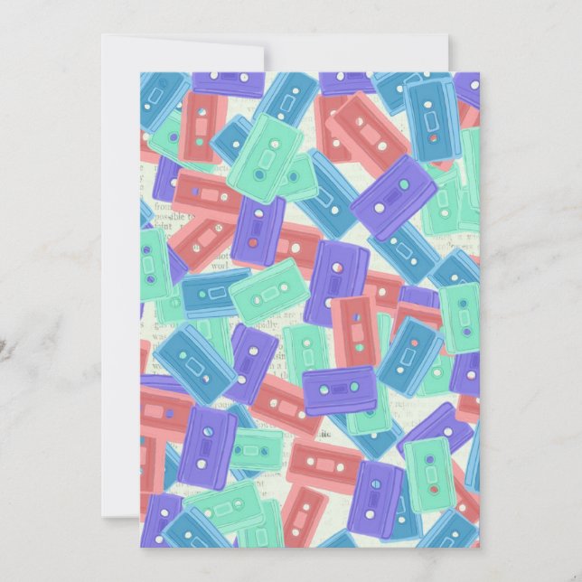 Tarjeta De Agradecimiento Cintas Pastel Cassette - Música estética de los añ (Anverso)