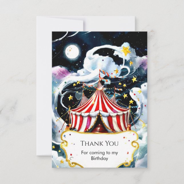 Tarjeta De Agradecimiento Circo de Acuarela Encantada Cumpleaños (Anverso)