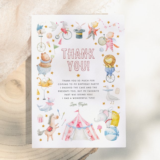 Tarjeta De Agradecimiento Circo de Animales Carnaval Foto Fiesta de Cumpleañ (Subido por el creador)