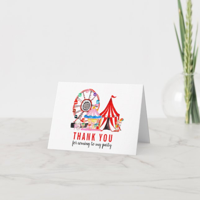 Tarjeta De Agradecimiento Círculo de Carnaval con payasos Globos Cumpleaños (Anverso)