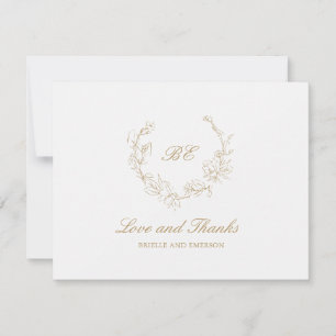 Tarjeta De Agradecimiento Círculo de oro monograma boda elegante