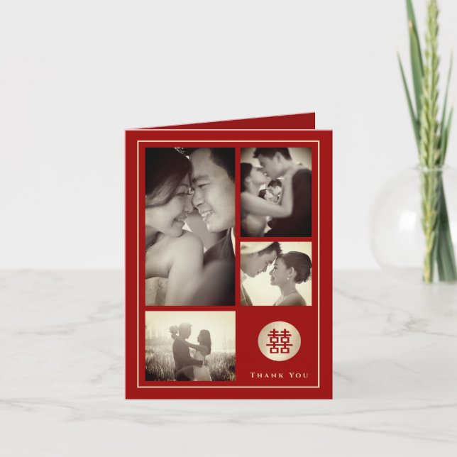 Tarjeta De Agradecimiento Círculo doble felicidad Boda chino 4 foto (Anverso)