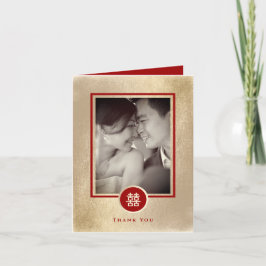 Tarjeta De Agradecimiento Círculo doble felicidad Boda chino de oro foto