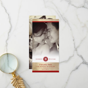 Tarjeta De Agradecimiento Círculo rojo doble felicidad Boda chino foto