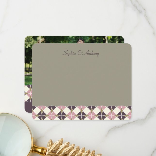 Tarjeta De Agradecimiento Círculos Art Decó Elegante foto de matrimonio de c (Anverso/Reverso In Situ)