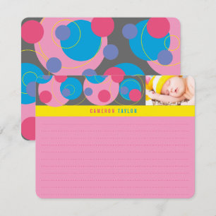 Tarjeta De Agradecimiento Círculos Burbujeantes Retro Mod Lunares Rosa Azul