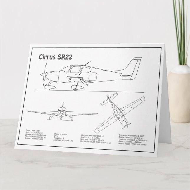 Tarjeta De Agradecimiento Cirrus SR22 - Planes de dibujo del plano aéreo BD (Anverso)