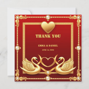 Tarjeta De Agradecimiento Cisne de Boda de Oro Rojo Pareja Decoración 💍