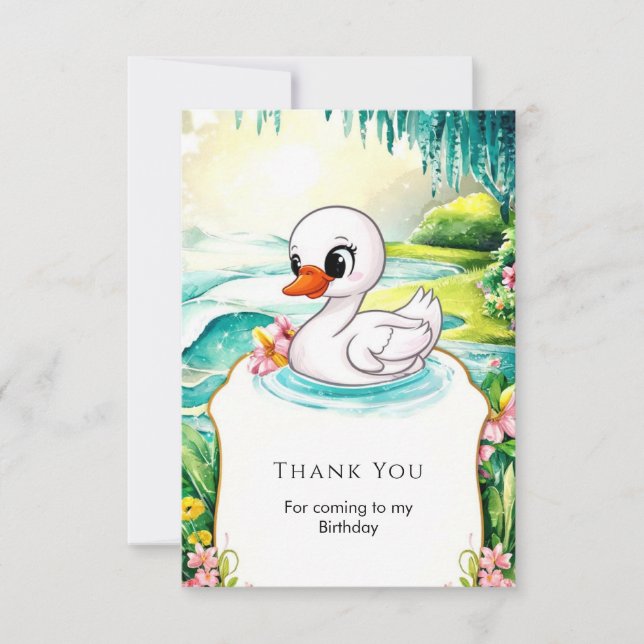 Tarjeta De Agradecimiento Cisne de Cumpleaños Colorido y Bonito (Anverso)