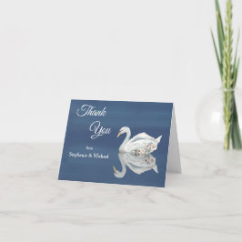 Tarjeta De Agradecimiento Cisne floral blanca en Boda azul