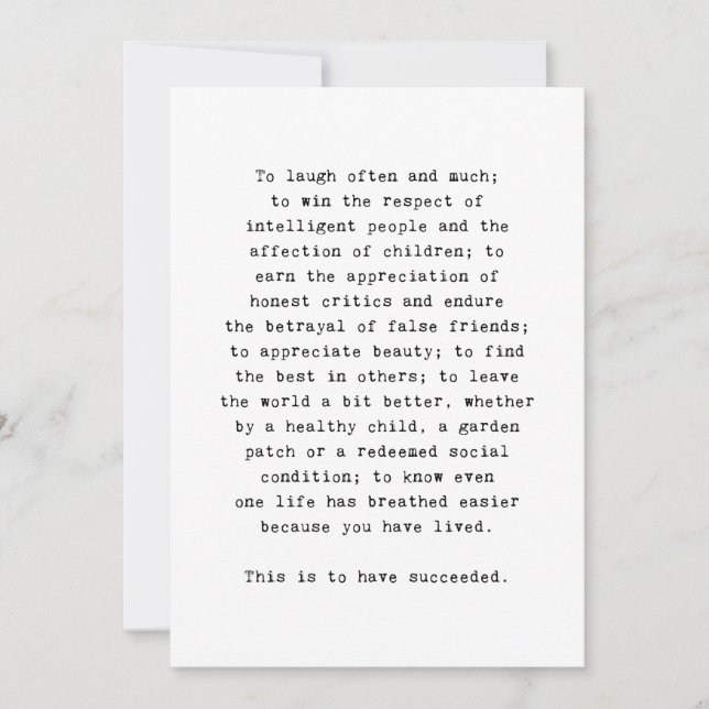 Tarjeta De Agradecimiento Cita inspiradora de Emerson sobre el éxito (Anverso)