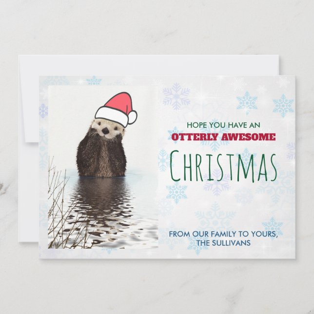 Tarjeta De Agradecimiento Cita Otter usando un saludo de Navidades de Santa  (Anverso)