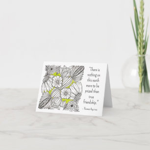 Tarjeta De Agradecimiento Citar la amistad, BW Floral Doodle con Verde