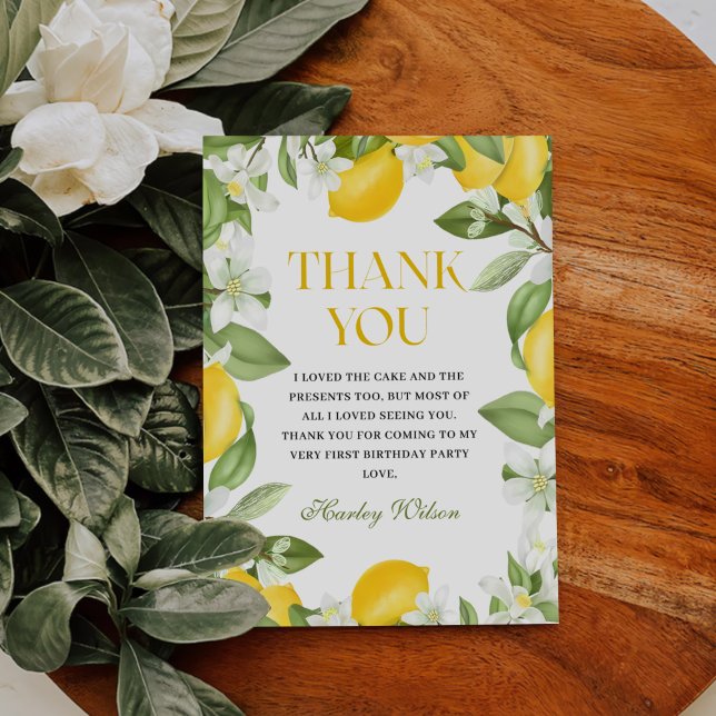 Tarjeta De Agradecimiento Citrus floral de limón 1º cumpleaños (Subido por el creador)