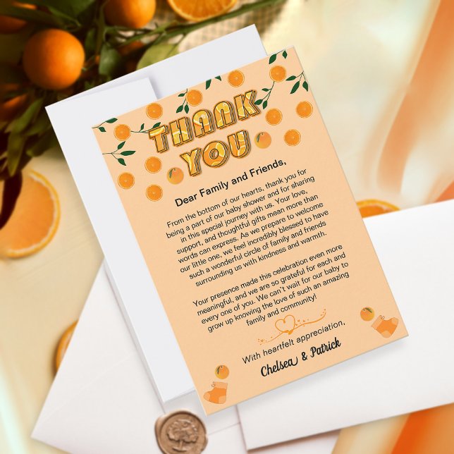Tarjeta De Agradecimiento Citrus Fruit Cutie Naranja Peach Baby Shower Moder (Subido por el creador)