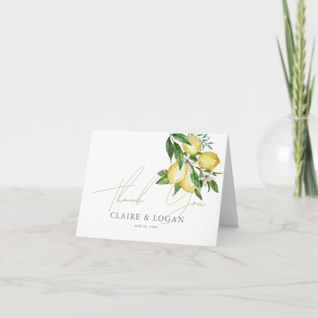 Tarjeta De Agradecimiento Citrus Lemon Floral Watercolor (Anverso)