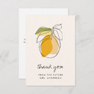 Tarjeta De Agradecimiento Citrus Lemon Modern Line Drawing Bridal Shower