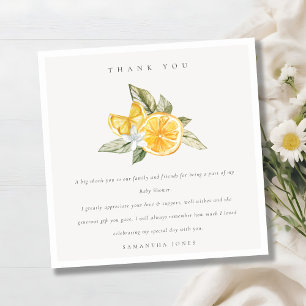Tarjeta De Agradecimiento Citrus mínimo Lemon Botánico Boho Baby Shower