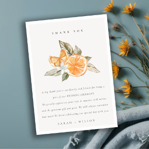 Tarjeta De Agradecimiento Citrus mínimo Naranja Boda de fauna Boho botánico