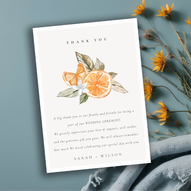 Tarjeta De Agradecimiento Citrus mínimo Naranja Boda de fauna Boho botánico (Subido por el creador)