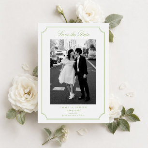 Tarjeta De Agradecimiento Citrus Verde Elegante Marco Foto Guardar la Fecha