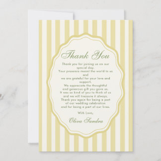 Tarjeta De Agradecimiento Citrus Yellow Elegant Stripe Wedding