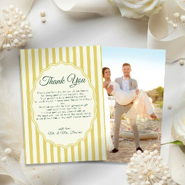 Tarjeta De Agradecimiento Citrus Yellow Green Elegant Modern Stripe Wedding