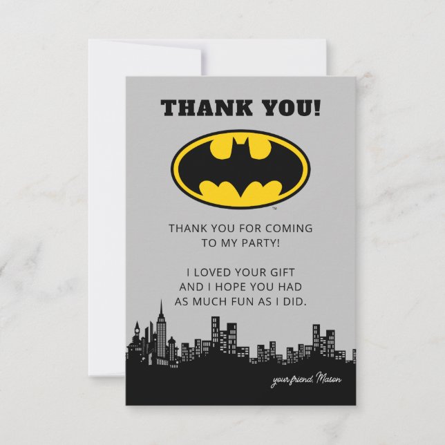 Tarjeta De Agradecimiento Ciudad de Batman Gotham | Cumpleaños Gracias (Anverso)