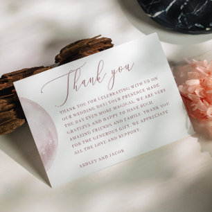 Tarjeta De Agradecimiento Claro de Luna Romántico Rosado Boda Celestial co