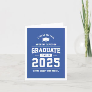 Tarjeta De Agradecimiento Clase Azul Moderno de 2025 Graduación en blanco
