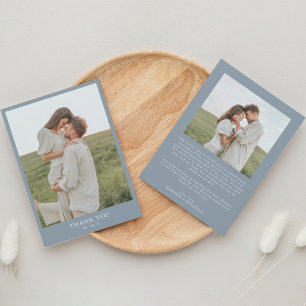 Tarjeta De Agradecimiento Clase Azul Polvoriento Simple 2 Foto Boda