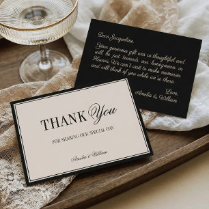 Tarjeta De Agradecimiento Clase de Dinero Antiguo Atemporal Negro Crema Boda