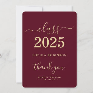 Tarjeta De Agradecimiento Clase de Graduación de Borgoña de Oro 2025