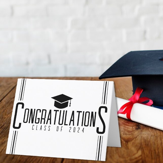 Tarjeta De Agradecimiento Clase De Graduación De Felicitaciones De Blanco Y  (White & Black Congratulations Class Of Graduation Thank You Card)