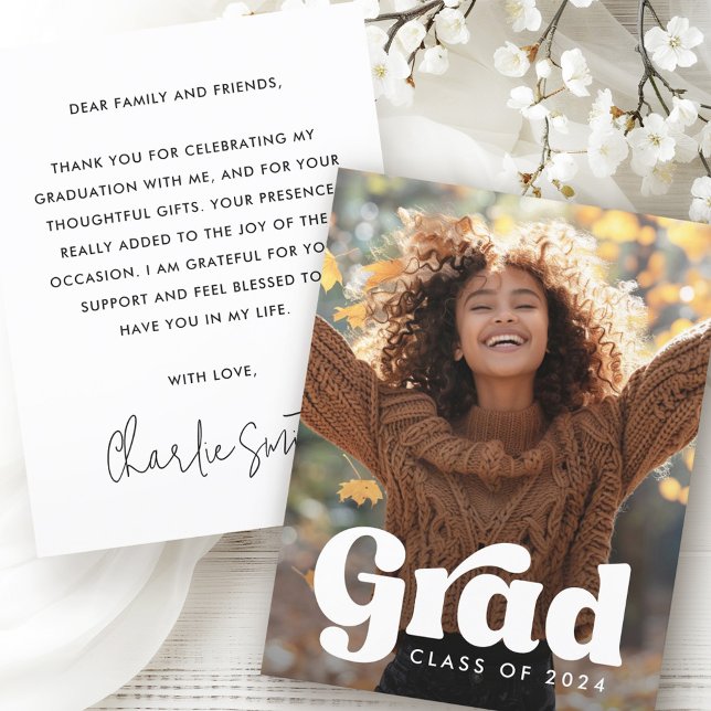 Tarjeta De Agradecimiento Clase de retro grado de graduación de fotografía d (Retro grad class of year photo graduation graduate thank you card)