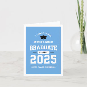 Tarjeta De Agradecimiento Clase moderna azul claro de 2025 en blanco