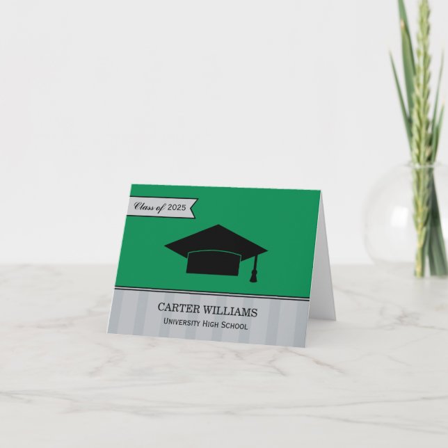 Tarjeta De Agradecimiento Clase moderna de Graduación de Personalizado Verde (Anverso)