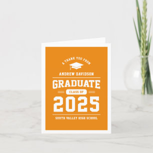 Tarjeta De Agradecimiento Clase naranja moderna de 2025 Graduación en blanco