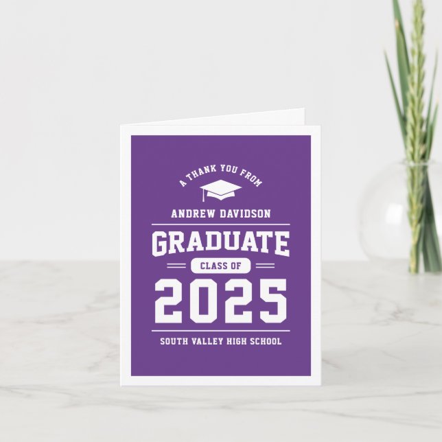 Tarjeta De Agradecimiento Clase Purple Modern de 2025 Graduación en blanco (Anverso)