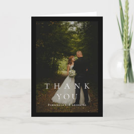 Tarjeta De Agradecimiento Clásica Boda de Foto Simple Negra