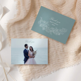 Tarjeta De Agradecimiento Clásica Boda de Regencia en Polvo Azul Fotográfico