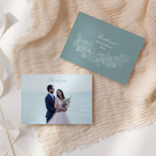 Tarjeta De Agradecimiento Clásica Boda de Regencia en Polvo Azul Fotográfico