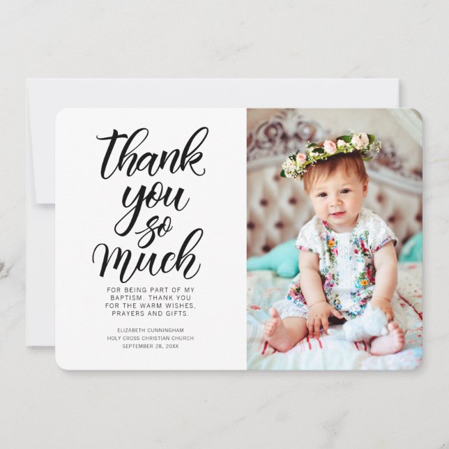 Tarjeta De Agradecimiento Clásica caligrafía Foto Bautismo Gracias (Anverso)