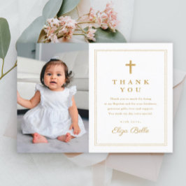 Tarjeta De Agradecimiento Clásica Cruz de Oro Fotos Religiosas Bautismo