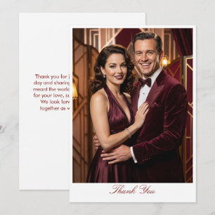 Tarjeta de agradecimiento clásica de pareja burdeo