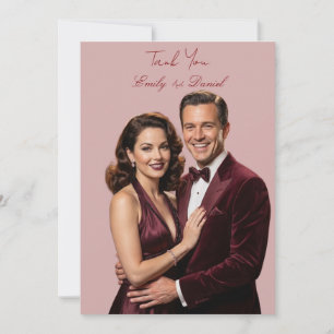 Tarjeta de agradecimiento clásica de pareja burdeo
