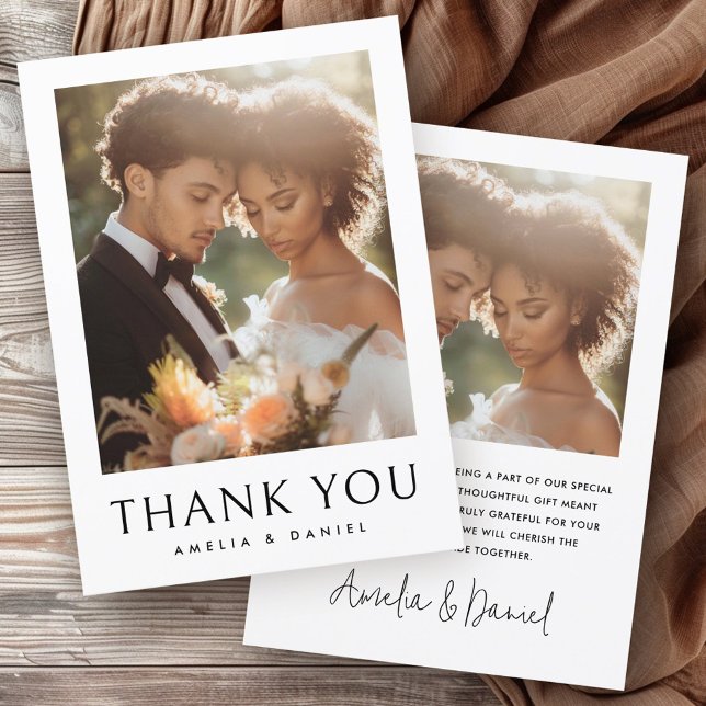 Tarjeta De Agradecimiento Clásica foto boda elegante blanco (Classic wedding photo white elegant thank you card)