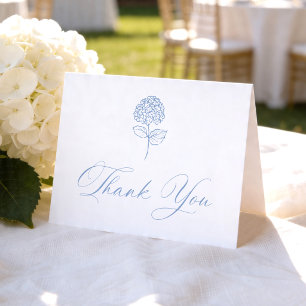 Tarjeta De Agradecimiento Clásica Foto de Boda con Hortensias Azules