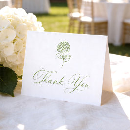 Tarjeta De Agradecimiento Clásica Foto de Boda con Hortensias Verde Oliva