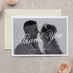 Tarjeta De Agradecimiento Clásica Foto de Boda con Letra Elegante